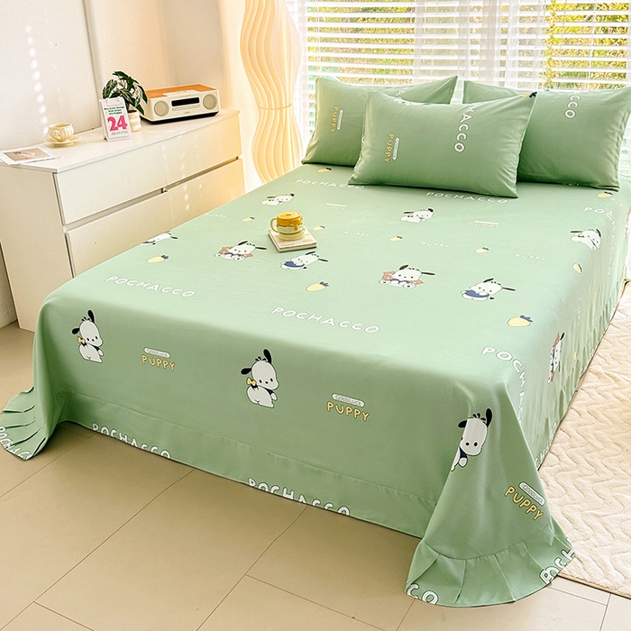 91家纺网 家纺一手货源 找家纺 家贝爱 2024新款加厚原棉磨毛花边床单 啵啵狗