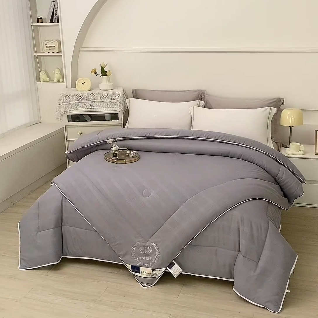 91家纺网 家纺一手货源 找家纺 前程家纺 2025新款烫钻款被冬被春秋被拉链二合一子母被双胎被拉链款 烫钻款-灰色