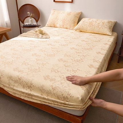 91家纺网 家纺一手货源 找家纺 2024新款针织提花绒床笠-叶语 叶语 奶黄