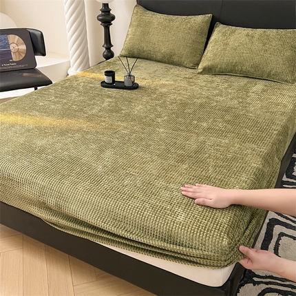 91家纺网 家纺一手货源 找家纺 2024新款A类云纱镂空绒床笠-菠萝格 菠萝格-抹茶绿