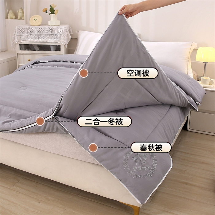 91家纺网 家纺一手货源 找家纺 前程家纺 2025新款烫钻款被冬被春秋被拉链二合一子母被双胎被拉链款 烫钻款-灰色