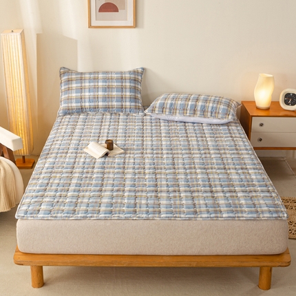 萌飞 2024新款全棉色织水洗棉棉花夹棉床垫 莫妮卡-兰