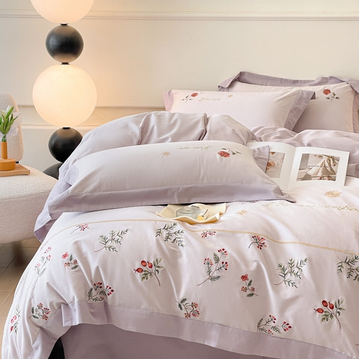 91家纺网 家纺一手货源 找家纺 遇见家居生活馆 2024新款A类全棉磨毛刺绣四件套-丽莎 丽莎-漫漫紫