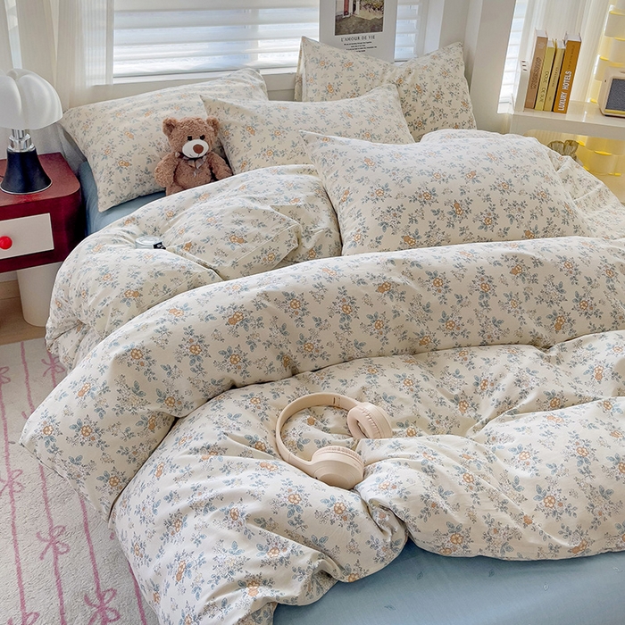 91家纺网 家纺一手货源 找家纺 卡普家居 2025新款法式全棉小香风碎花四件套-实景拍摄 花缇-米