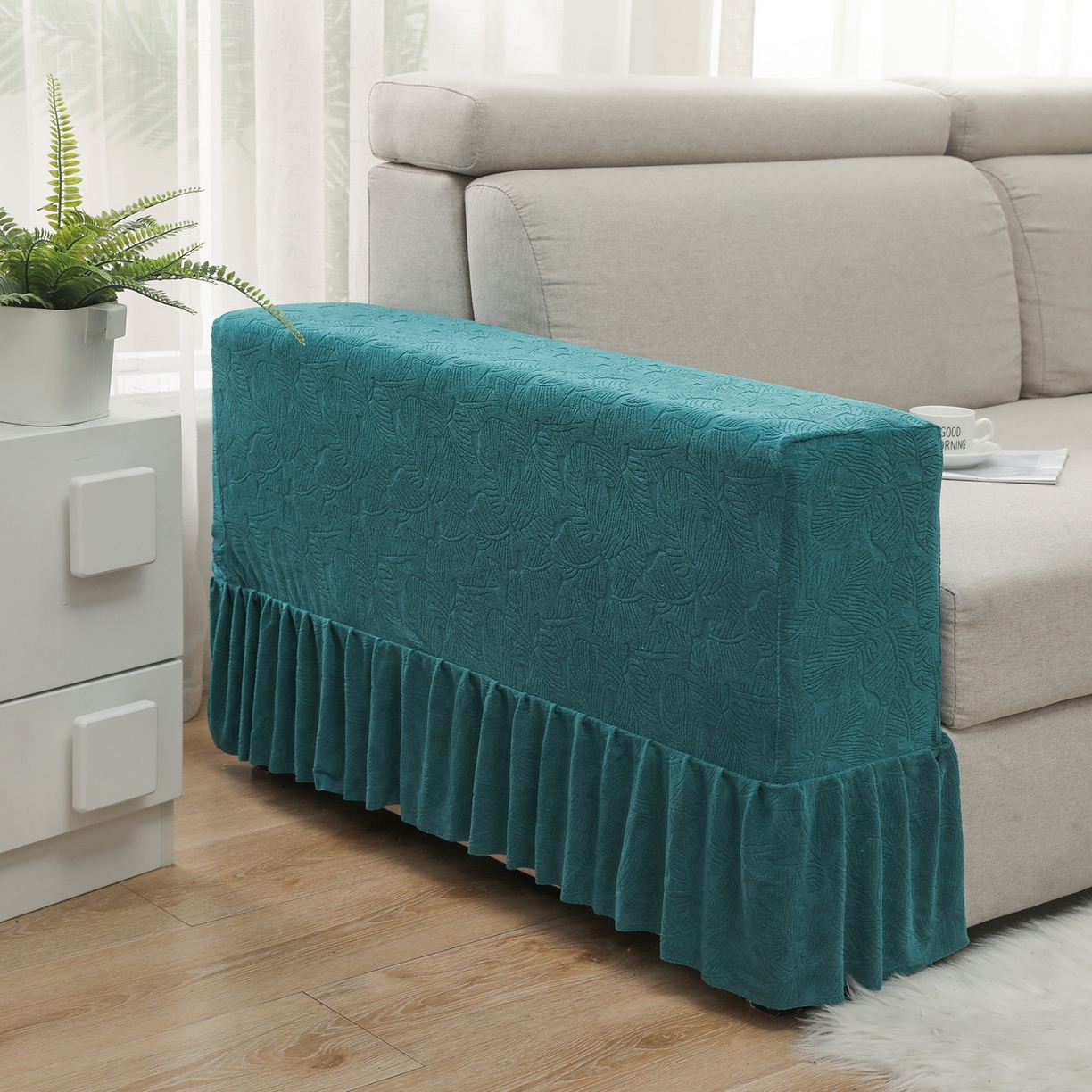 91家纺网 家纺一手货源 找家纺 千彤沙发垫 2024新款沙发扶手套-小树叶系列 小树叶-孔雀蓝