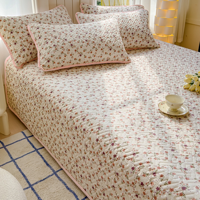 91家纺网 家纺一手货源 找家纺 芯元素 2024新款云纱棉床盖三件套 花海