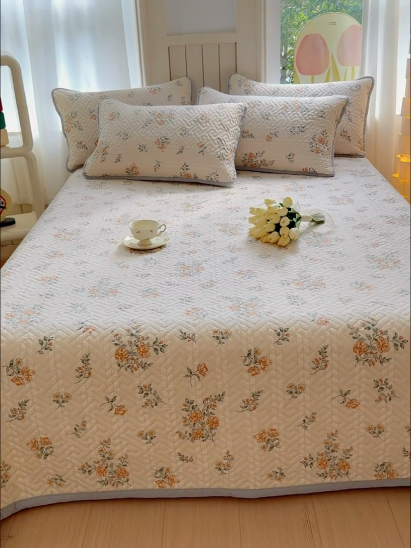 91家纺网 家纺一手货源 找家纺 芯元素 2024新款云纱棉床盖三件套 暗香