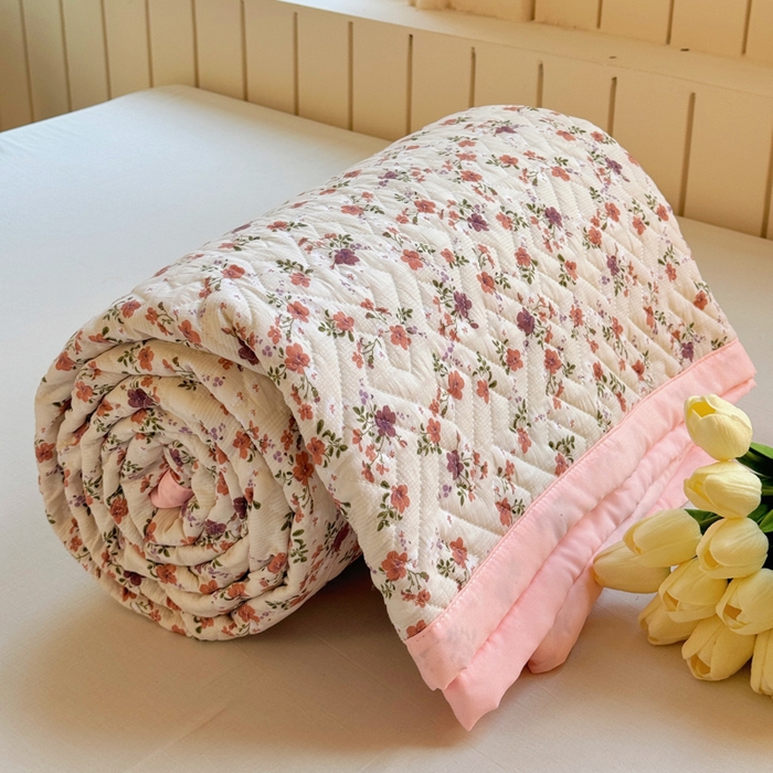 91家纺网 家纺一手货源 找家纺 芯元素 2024新款云纱棉床盖三件套 花海