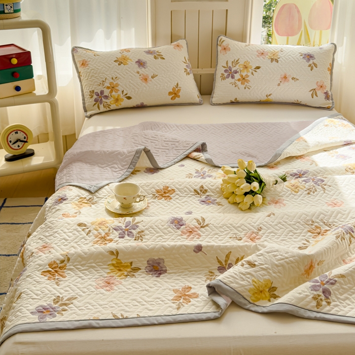 91家纺网 家纺一手货源 找家纺 芯元素 2024新款云纱棉床盖三件套 瑾年