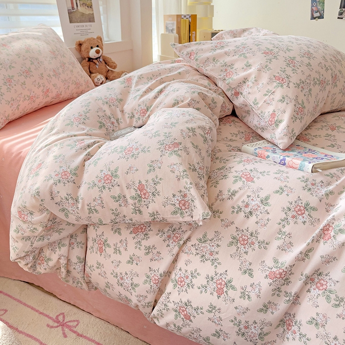 91家纺网 家纺一手货源 找家纺 卡普家居 2025新款法式全棉小香风碎花四件套-实景拍摄 花缇-粉