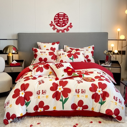 91家纺网 家纺一手货源 找家纺 （总）花愿 2025新款婚庆大版印花四件套