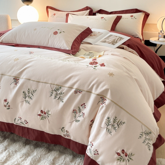 91家纺网 家纺一手货源 找家纺 遇见家居生活馆 2024新款A类全棉磨毛刺绣四件套-丽莎 丽莎-洛可红