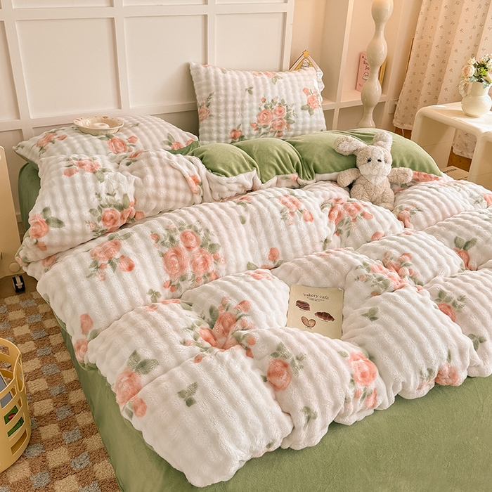 91家纺网 家纺一手货源 找家纺 金喜 2024新款牛奶绒印花泡泡四件套 泡泡牛奶绒-花仙子