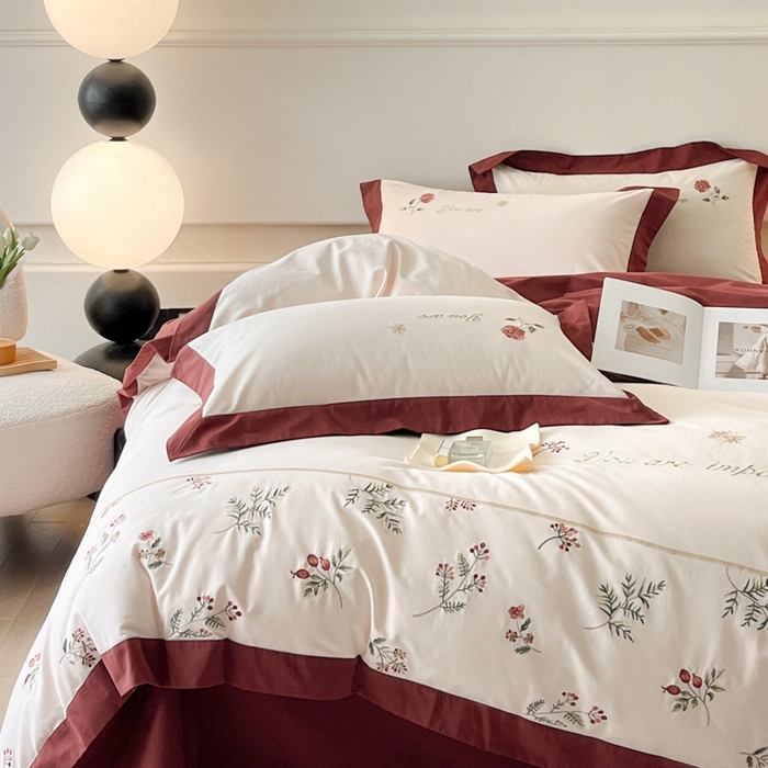 91家纺网 家纺一手货源 找家纺 遇见家居生活馆 2024新款A类全棉磨毛刺绣四件套-丽莎 丽莎-洛可红