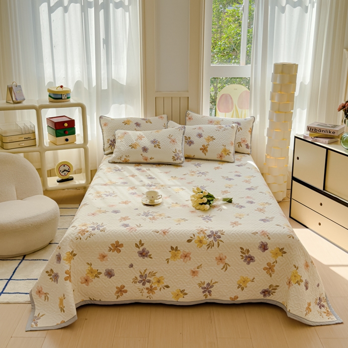 91家纺网 家纺一手货源 找家纺 芯元素 2024新款云纱棉床盖三件套 瑾年