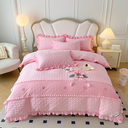 小时代家纺 2024新款加厚宝宝绒全夹棉床盖四件套-冬之恋 冬之恋-粉玉