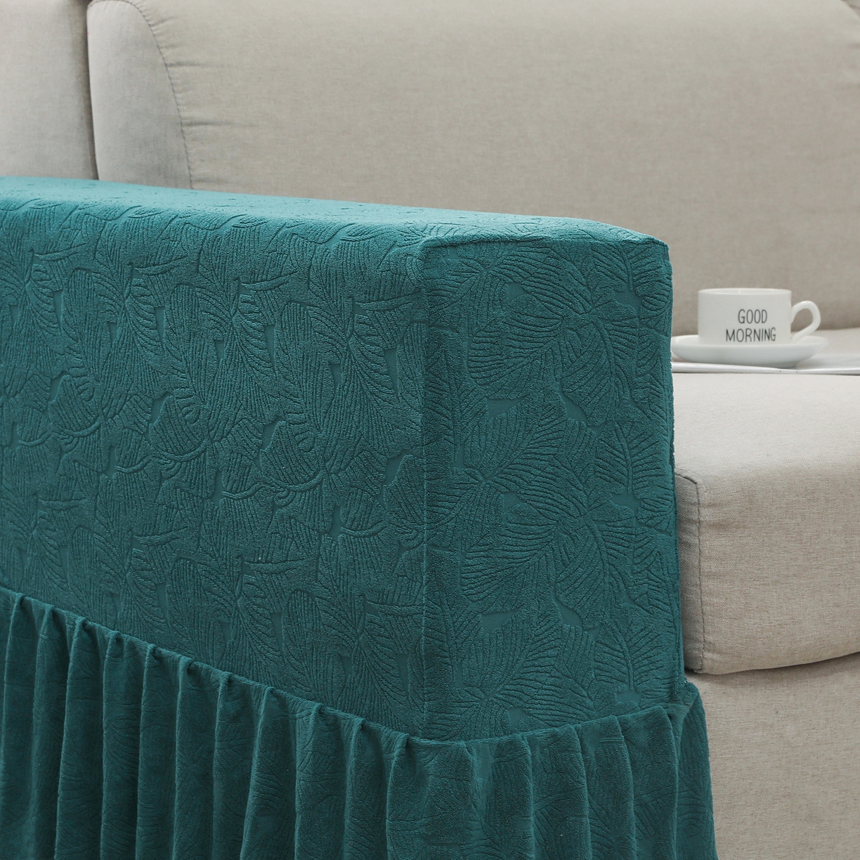 91家纺网 家纺一手货源 找家纺 千彤沙发垫 2024新款沙发扶手套-小树叶系列 小树叶-孔雀蓝