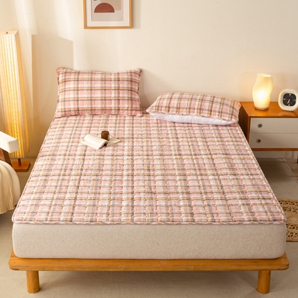 萌飞 2024新款全棉色织水洗棉棉花夹棉床垫 莫尼卡-朵拉粉