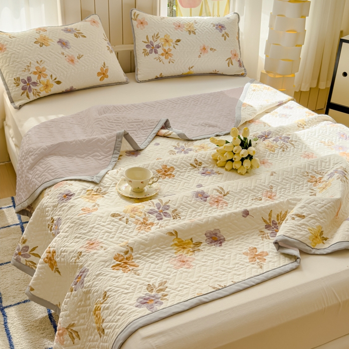 91家纺网 家纺一手货源 找家纺 芯元素 2024新款云纱棉床盖三件套 瑾年