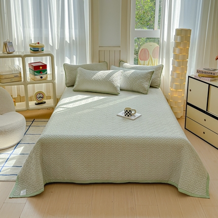 芯元素 2024新款云纱棉床盖三件套 青草绿