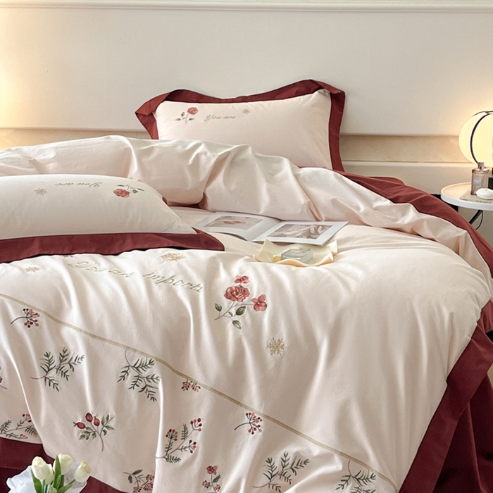 91家纺网 家纺一手货源 找家纺 遇见家居生活馆 2024新款A类全棉磨毛刺绣四件套-丽莎 丽莎-洛可红