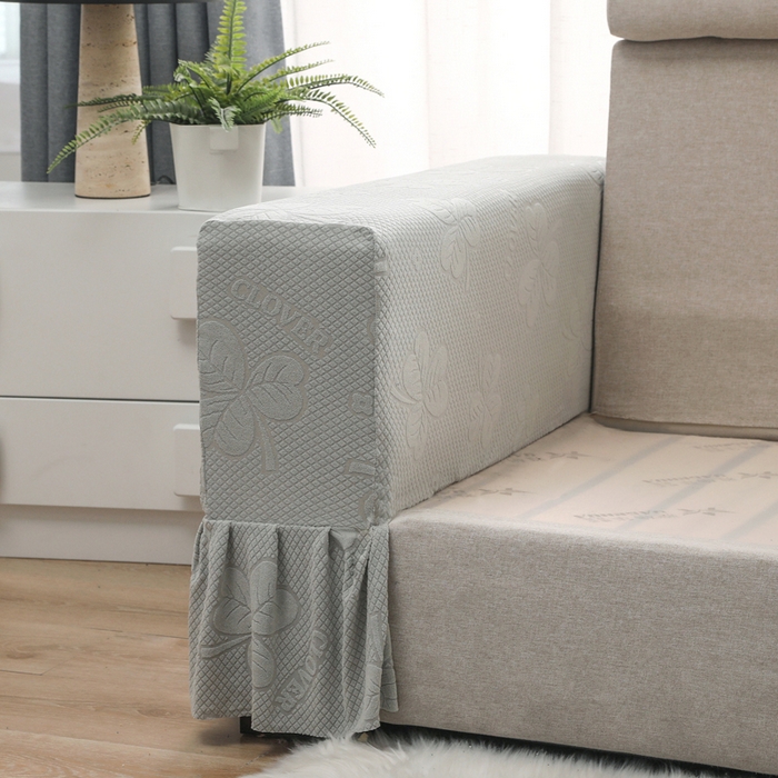 91家纺网 家纺一手货源 找家纺 千彤沙发垫 2024新款沙发扶手套-三叶草系列 三叶草-浅灰