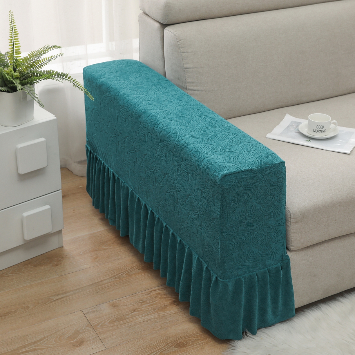 91家纺网 家纺一手货源 找家纺 千彤沙发垫 2024新款沙发扶手套-小树叶系列 小树叶-孔雀蓝