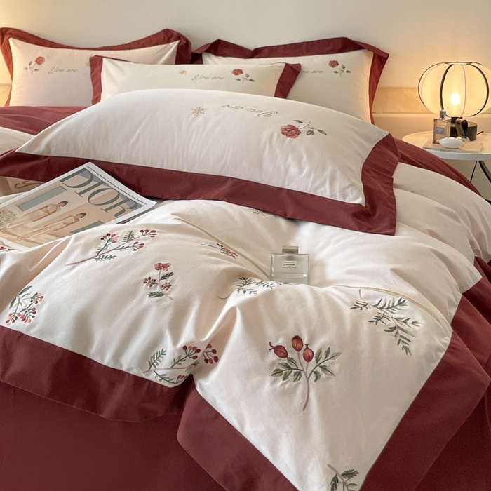 91家纺网 家纺一手货源 找家纺 遇见家居生活馆 2024新款A类全棉磨毛刺绣四件套-丽莎 丽莎-洛可红