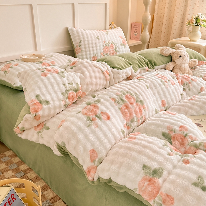 91家纺网 家纺一手货源 找家纺 金喜 2024新款牛奶绒印花泡泡四件套 泡泡牛奶绒-花仙子