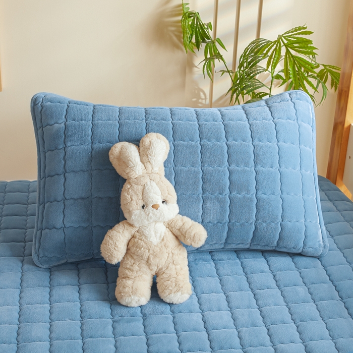 91家纺网 家纺一手货源 找家纺 鑫钰 2024新款秋冬季学生宿舍专用加厚牛奶绒床笠-暖格 暖格-湖蓝