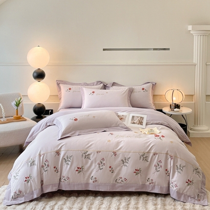 遇见家居生活馆 2024新款A类全棉磨毛刺绣四件套-丽莎 丽莎-漫漫紫