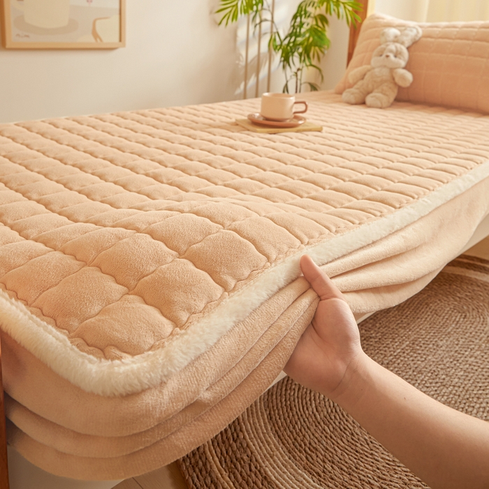 91家纺网 家纺一手货源 找家纺 鑫钰 2024新款秋冬季学生宿舍专用加厚牛奶绒床笠-暖格 暖格-卡其