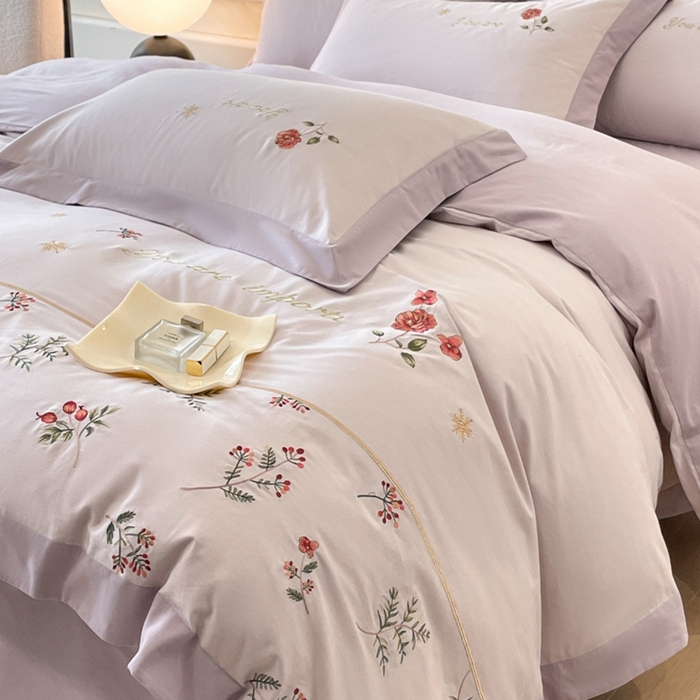 91家纺网 家纺一手货源 找家纺 遇见家居生活馆 2024新款A类全棉磨毛刺绣四件套-丽莎 丽莎-漫漫紫