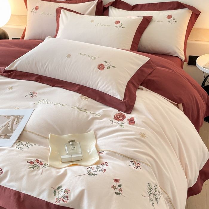91家纺网 家纺一手货源 找家纺 遇见家居生活馆 2024新款A类全棉磨毛刺绣四件套-丽莎 丽莎-洛可红