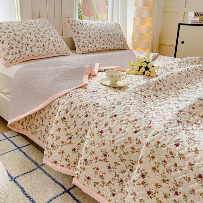 91家纺网 家纺一手货源 找家纺 芯元素 2024新款云纱棉床盖三件套 花海