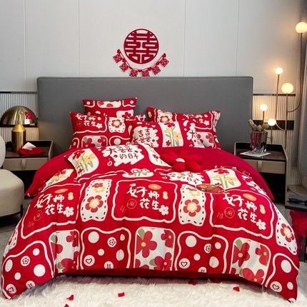 91家纺网 家纺一手货源 找家纺 （总）花愿 2025新款婚庆大版印花四件套