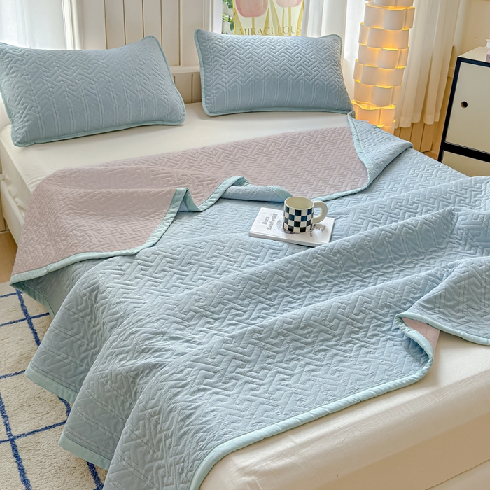 91家纺网 家纺一手货源 找家纺 芯元素 2024新款云纱棉床盖三件套 海盐蓝