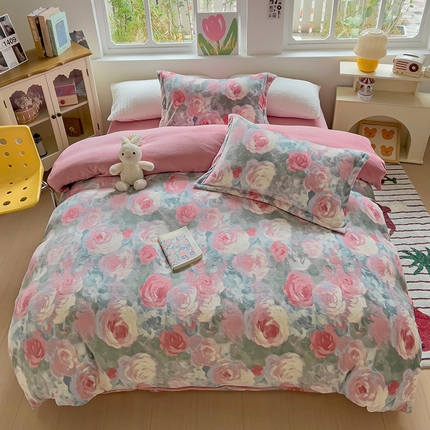 91家纺网 家纺一手货源 找家纺 （总）乐童家纺 2024新款跑量款牛奶绒床裙四件套