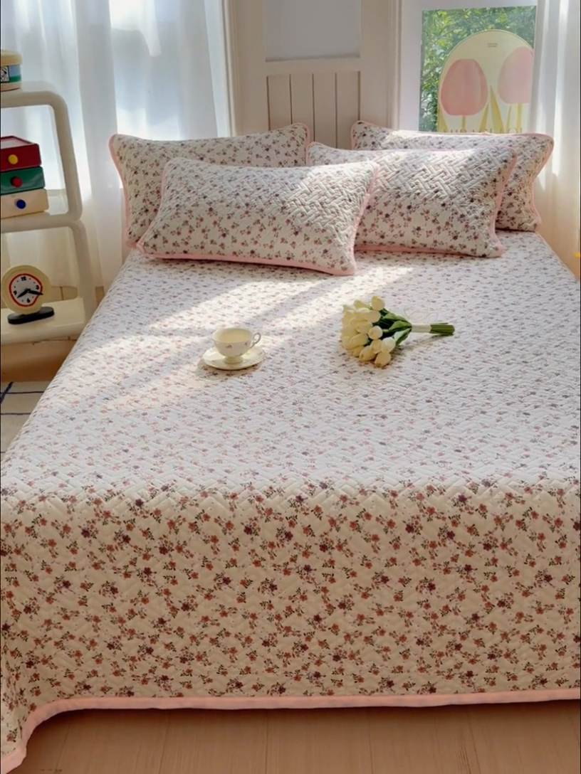 91家纺网 家纺一手货源 找家纺 芯元素 2024新款云纱棉床盖三件套 花海