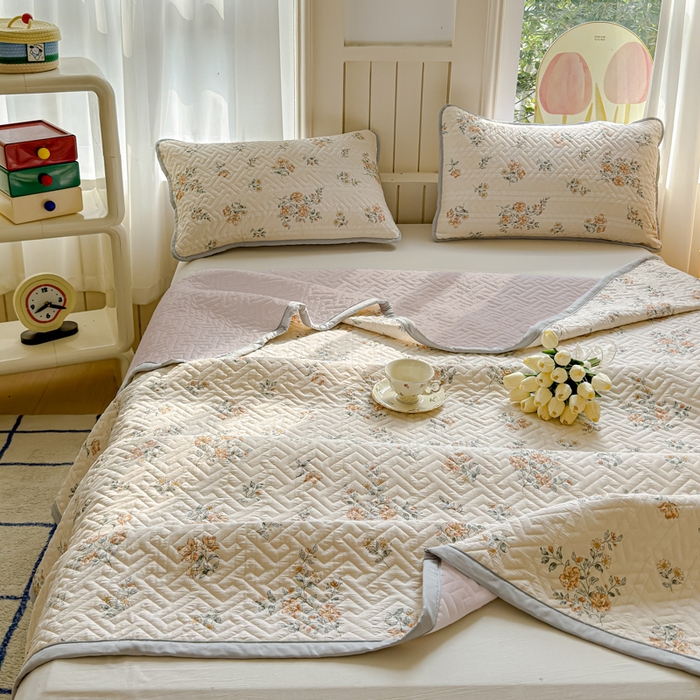 91家纺网 家纺一手货源 找家纺 芯元素 2024新款云纱棉床盖三件套 暗香