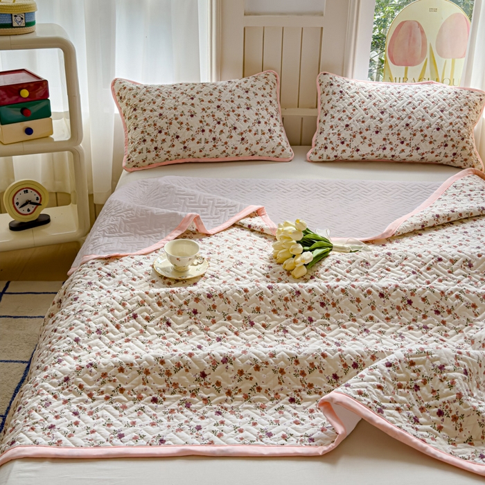91家纺网 家纺一手货源 找家纺 芯元素 2024新款云纱棉床盖三件套 花海