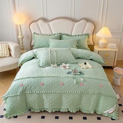 小时代家纺 2024新款加厚宝宝绒全夹棉床盖四件套-冬之恋 冬之恋-绿色
