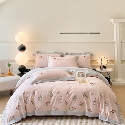遇见家居生活馆 2024新款A类全棉磨毛刺绣四件套-丽莎 丽莎-维蜜粉