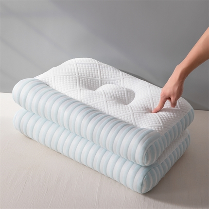 大熊枕芯 2024新款情侣款刺绣牵引枕枕头枕芯 蓝色高枕一对