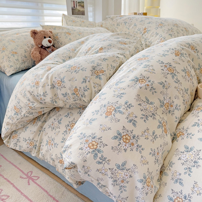 91家纺网 家纺一手货源 找家纺 卡普家居 2025新款法式全棉小香风碎花四件套-实景拍摄 花缇-米