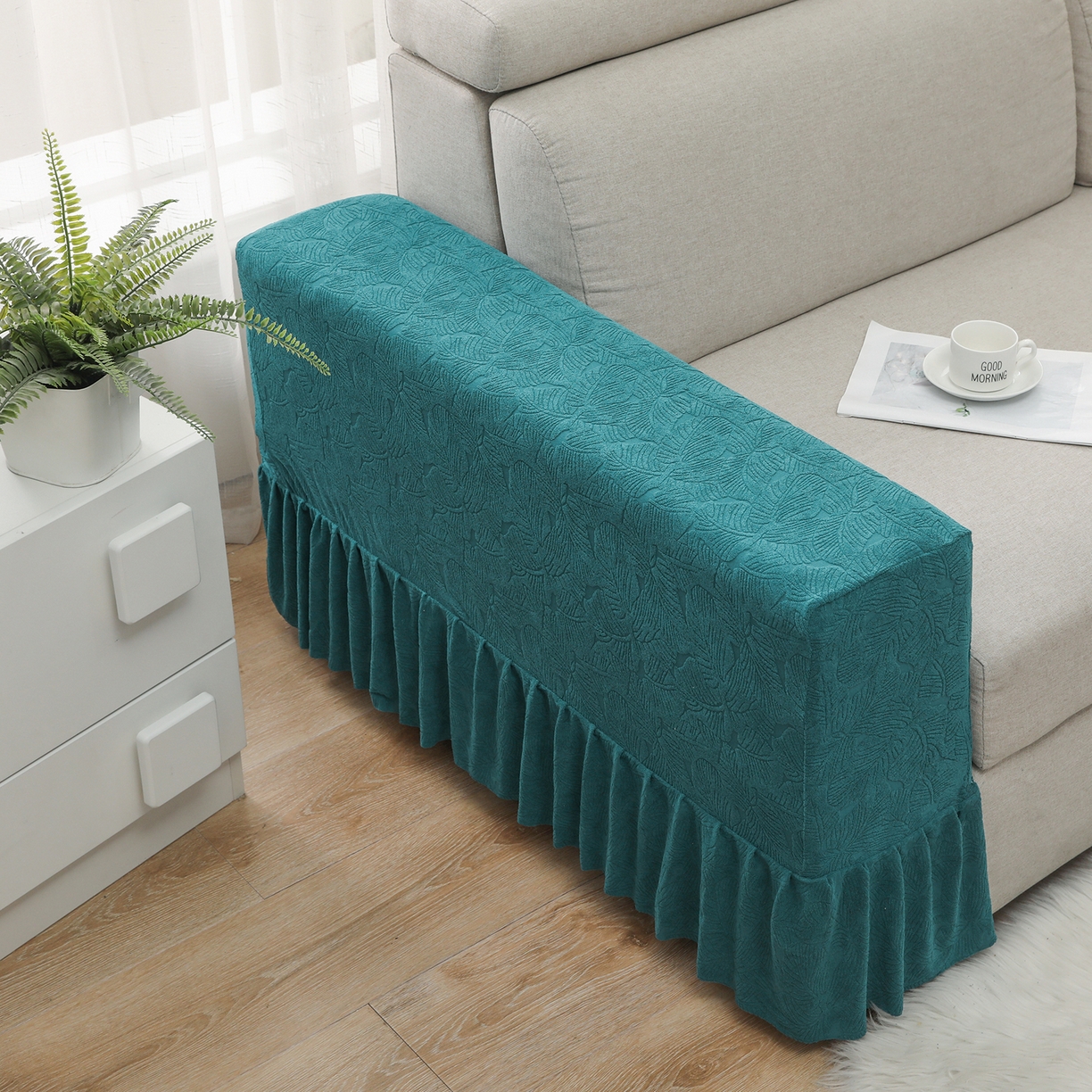 91家纺网 家纺一手货源 找家纺 千彤沙发垫 2024新款沙发扶手套-小树叶系列 小树叶-孔雀蓝