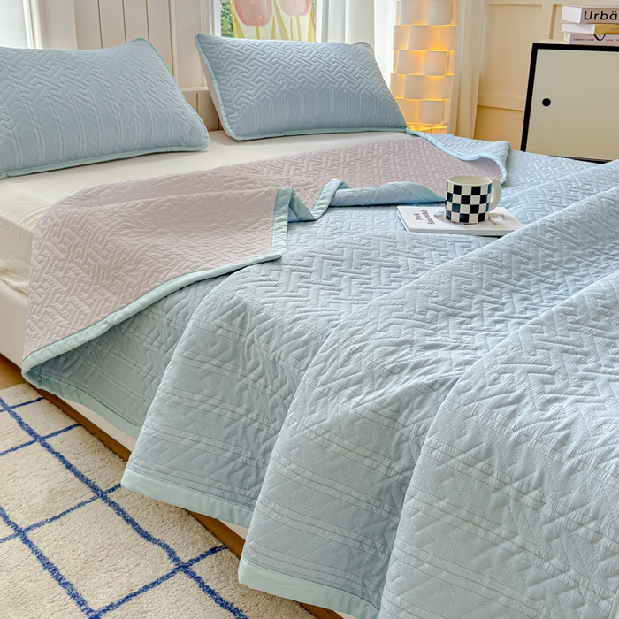 91家纺网 家纺一手货源 找家纺 芯元素 2024新款云纱棉床盖三件套 海盐蓝