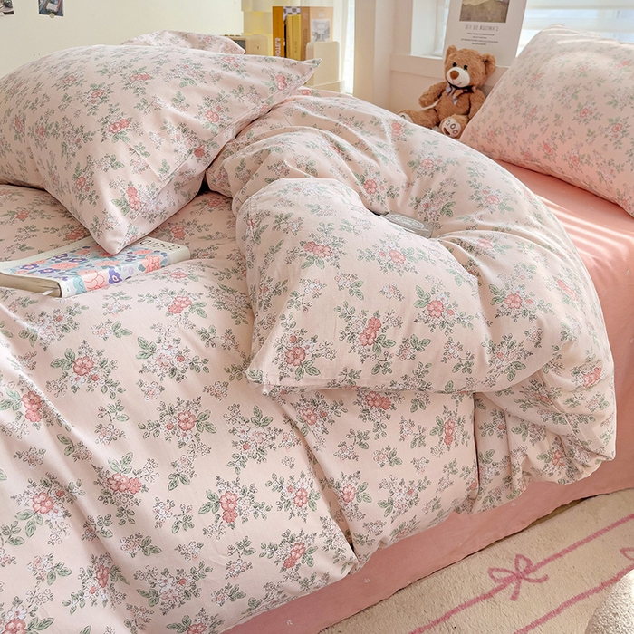 91家纺网 家纺一手货源 找家纺 卡普家居 2025新款法式全棉小香风碎花四件套-实景拍摄 花缇-粉