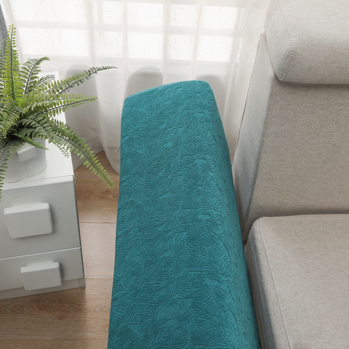 91家纺网 家纺一手货源 找家纺 千彤沙发垫 2024新款沙发扶手套-小树叶系列 小树叶-孔雀蓝