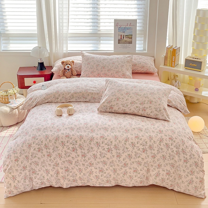 91家纺网 家纺一手货源 找家纺 卡普家居 2025新款法式全棉小香风碎花四件套-实景拍摄 花缇-粉